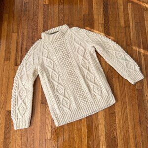 Vintage Cornel Irish Fisherman Donegal 100% Wool Ivory Chunky Sweater - Small